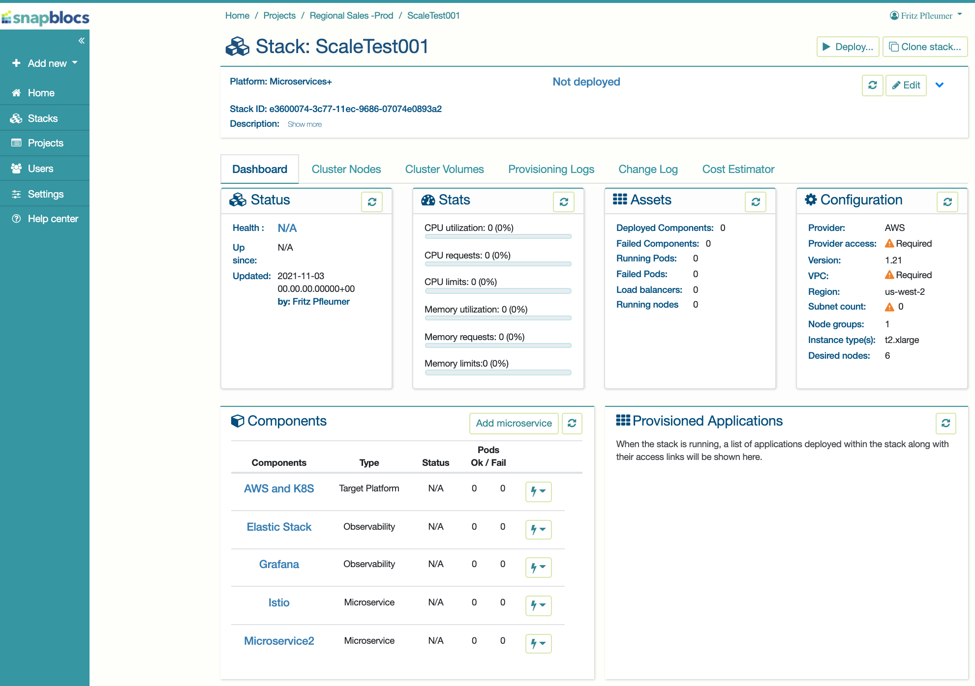 snapblocs dpStudio stack dashboard